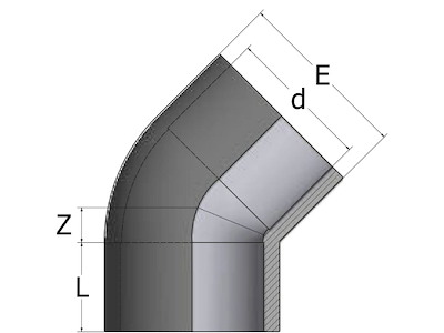 PVC-vinkel | 45° | Indv. lim