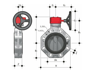 PP-butterflyventil EPDM, gearboks max driftstryk 4 bar