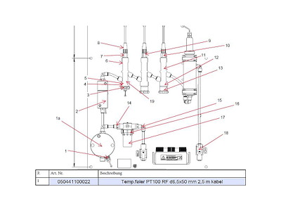 Temp.føler | PT100 RF | d6,5x50 mm | 2,5 m kabel | Jesco
