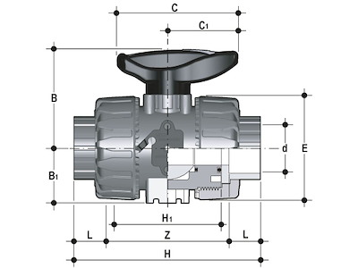 PVC Kugleventil, Type VKD, PTFE/Viton