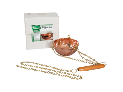 Kobberskål 1 L m/3er kæde og træskaft