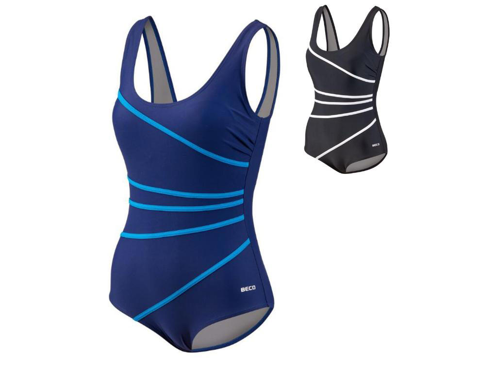 Badedragt t/kvinder | D-skål | Ensfarvet m/striber | BECO