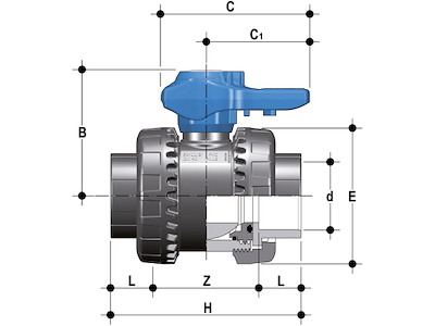 PVC Kugleventil, Type VE, PE/EPDM