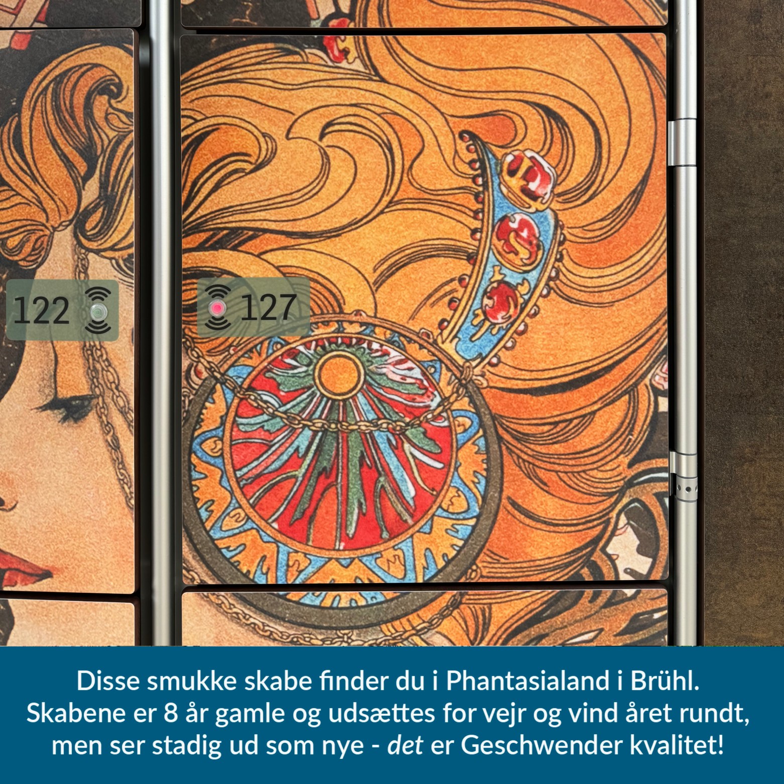 Nærbillede af Geschwender skabslåger med print
